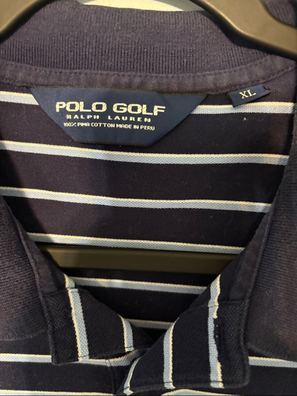 XL Polo Golf Ralph Lauren 100% Pima Cotton Navy striped Polo shirt - Picture 2 of 6